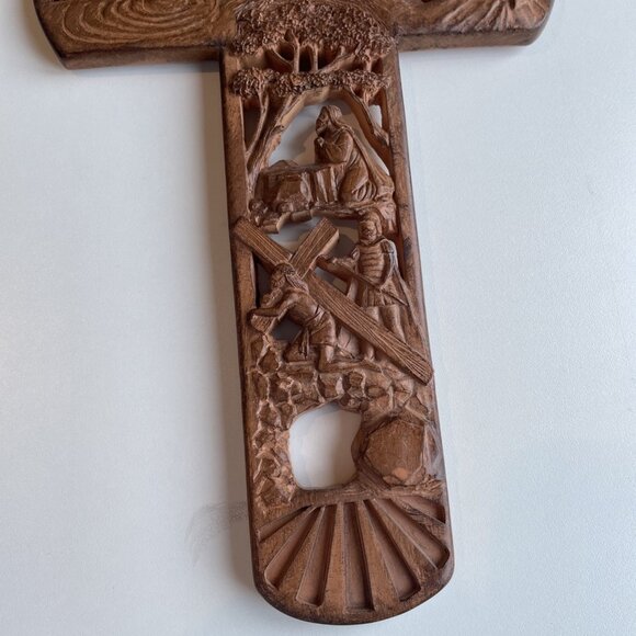 Lord's Last Supper Woodgrain Carved 12 Inch Resin Wall Cross Religious - Picture 4 of 7